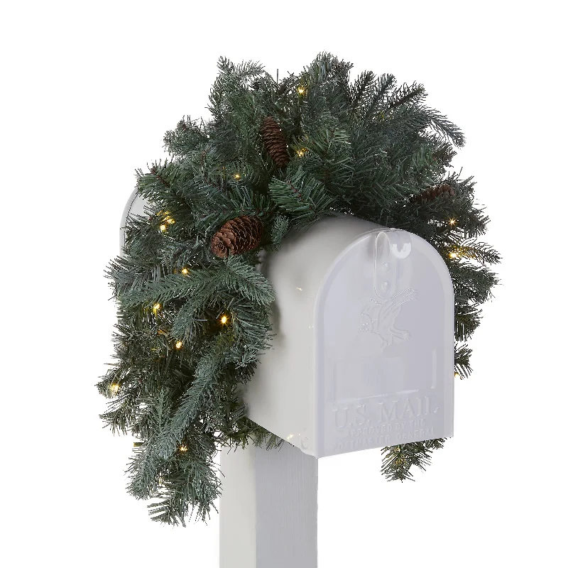 36 in. Pre-Lit Frosted Arctic Spruce Mailbox Swag with LED Lights