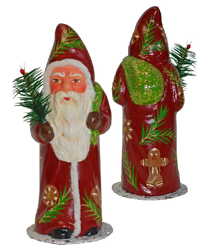 Gingerbread Decorated Santa, One of a Kind Paper Mache Candy Container by Ino Schaller