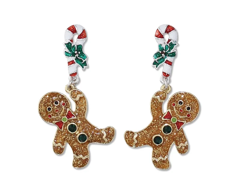 Gingerbread Man Candy Cane - Earrings