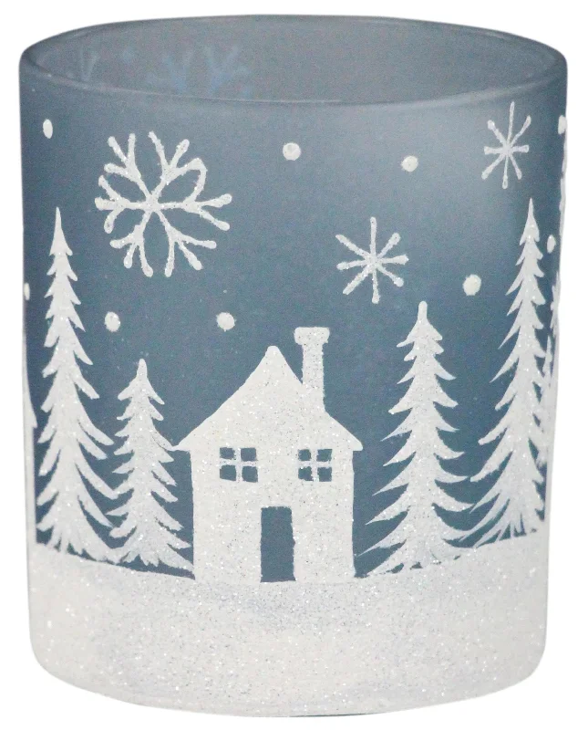 3.5" Glass Winter Scene Votive Candle Holder