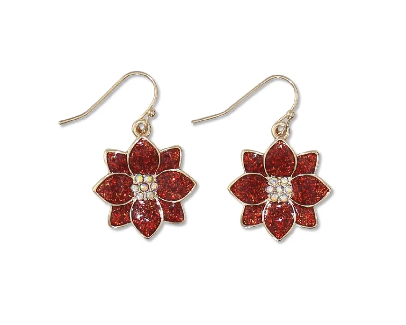 Gold Glitter Poinsettias - Earrings