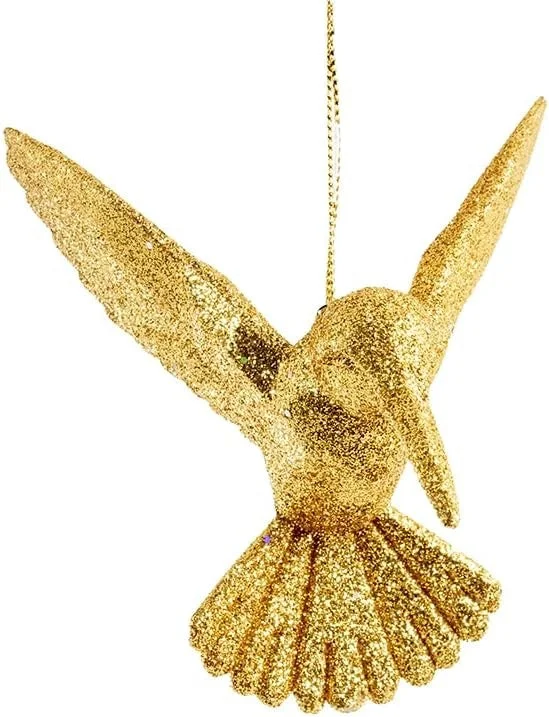 3.5" Gold Glittered Hummingbird Ornament