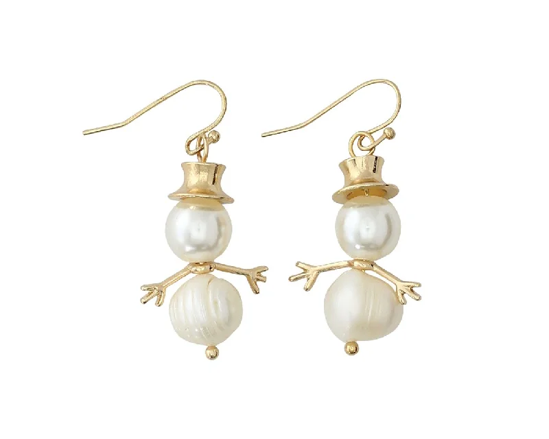 Gold Pearl Snowmen - Earrings