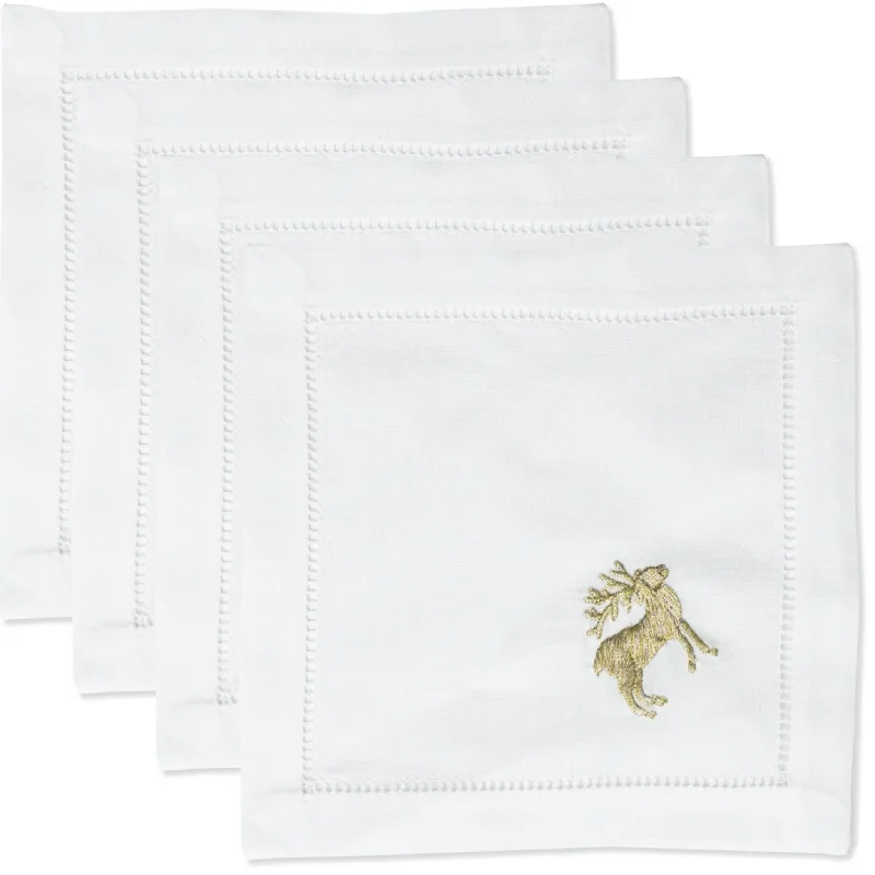 Set of 4 Gold Reindeer Cocktail Napkins