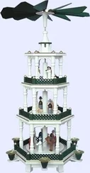 Green and White Three-Tier Nativity Pyramid by Werkstatten im Seiffener Hof