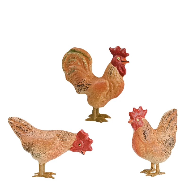 Group of 3 Brown Chickens on Tin legs, 11-12cm scale by Marolin Manufaktur