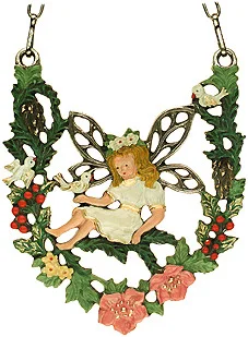 Hanging Flower Fairy with Bird Pewter Ornament by Kuehn Pewter