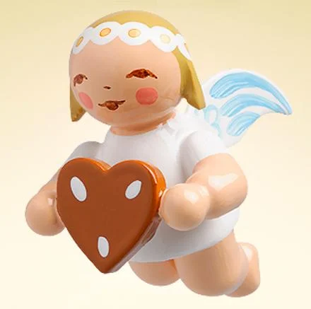 Hanging Marguerite Angel with Lebkuchen Heart Wooden Ornament