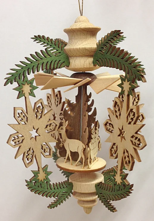 Hanging Snowflake with Santa, Sled and Deer Pyramid by Harald Kreissl