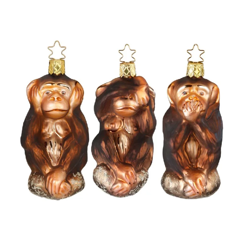 Hear, See, Speak No Evil, Set of Three Ornaments by Inge Glas of Germany