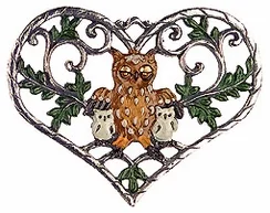 Heart with Owls, Painted on Both Sides Pewter Ornament by Kuehn Pewter