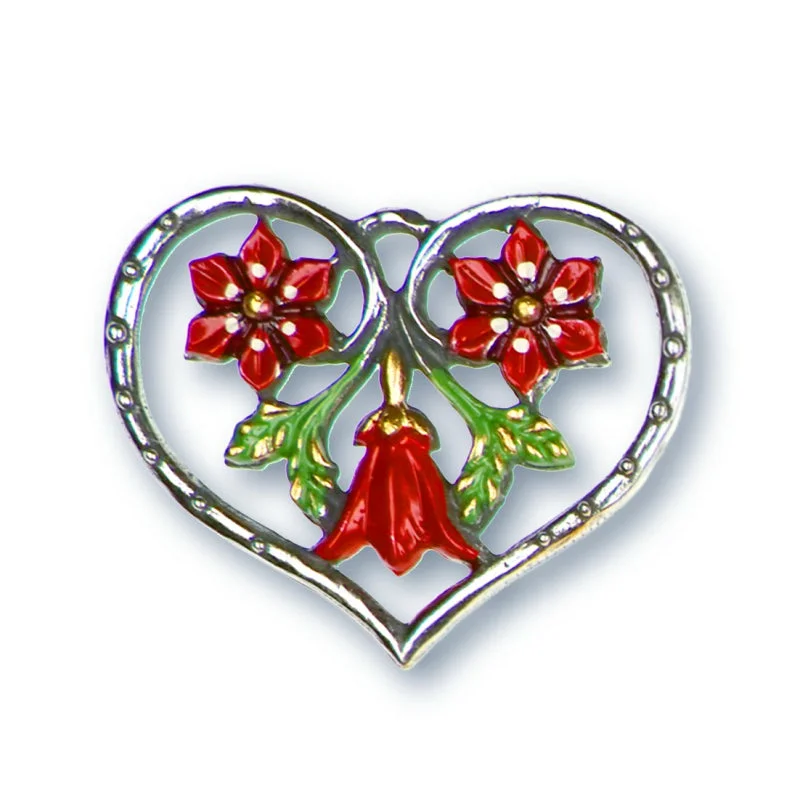 Heart with Red Flowers Ornament by Kuehn Pewter