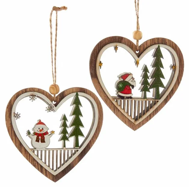 3.5" Heart with Snowman/Santa Cut-Out Ornament