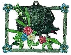 Hedgehog in Frame, Painted on Both Sides Pewter Ornament by Kuehn Pewter