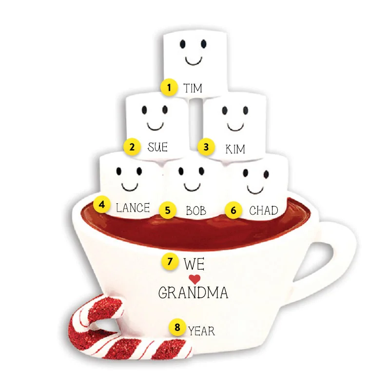 Personalized Hot Cocoa Family of 6 Table Top Decoration