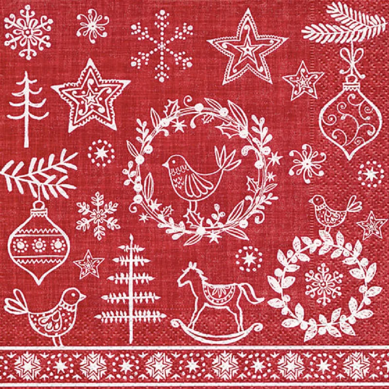 Hygge Symbols Red Cocktail Size Paper Napkins