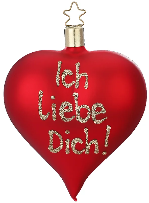 Ich Liebe Dich on matte Red Heart, Ornament by Inge Glas of Germany