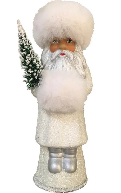 Ino Schaller Paper Mache Russian Santa With White Coat Candy Container Christmas Decoration