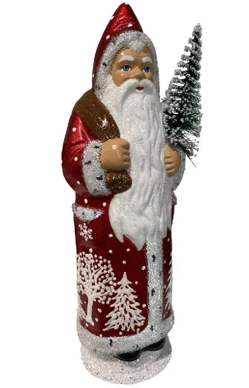 Ino Schaller Paper Mache Santa In Red Coat With Ermine Edge Candy Container Christmas Decoration