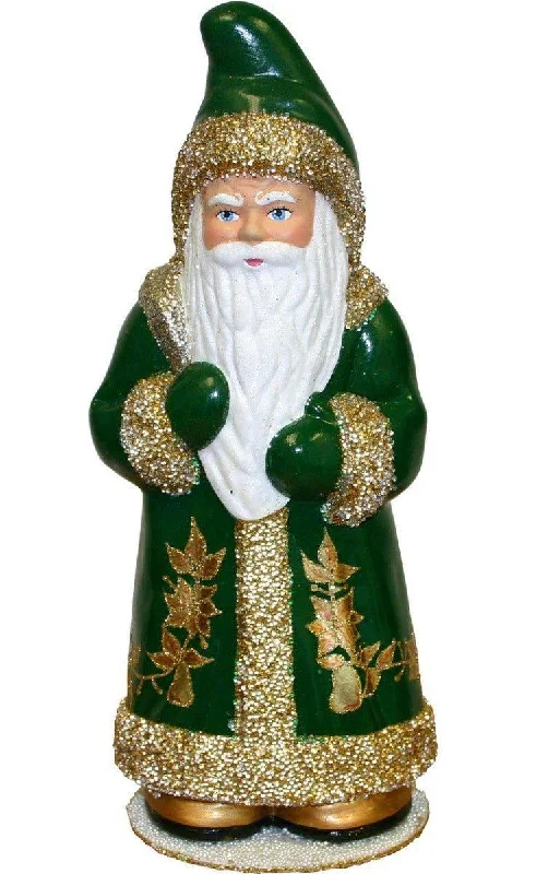 Ino Schaller Paper Mache Santa With Green & Gold Coat Candy Container Christmas Decoration