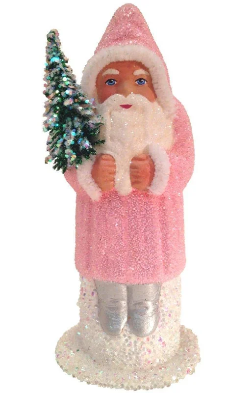 Ino Schaller Paper Mache Santa With Pink Sparkly Coat Candy Container Christmas Decoration