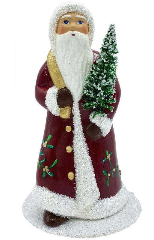 Ino Schaller Paper Mache Santa With Red Coat & Mistletoe Candy Container Christmas Decoration