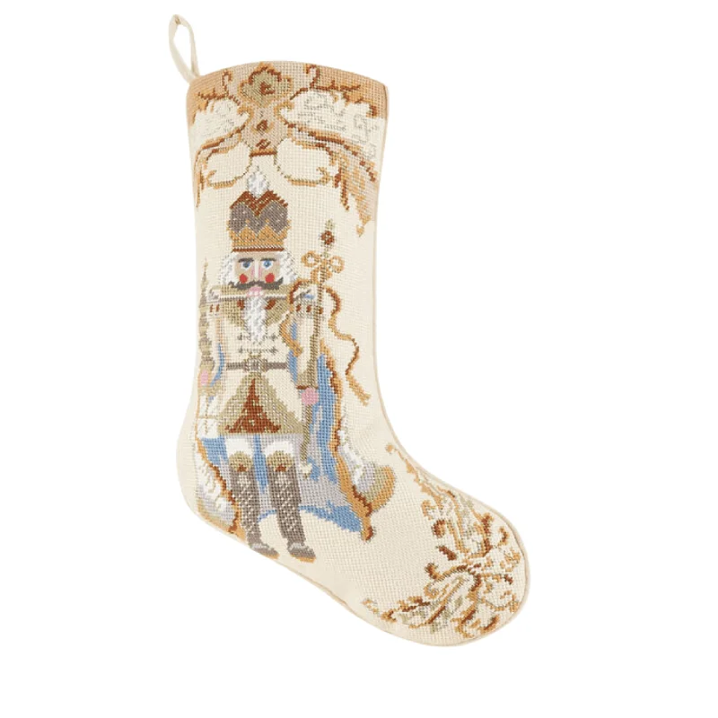 Ivory Embroidered Nutcracker Christmas Stocking