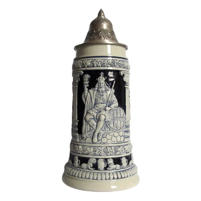 King Gambrinus on Barrel, blue and white Stein by King Werk GmbH and Co