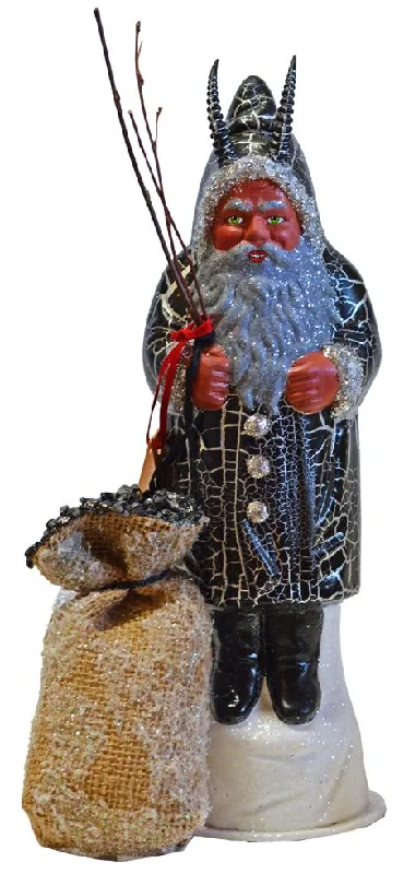 Krampus, Silver and Black Cracked Paper Mache Candy Container by Ino Schaller