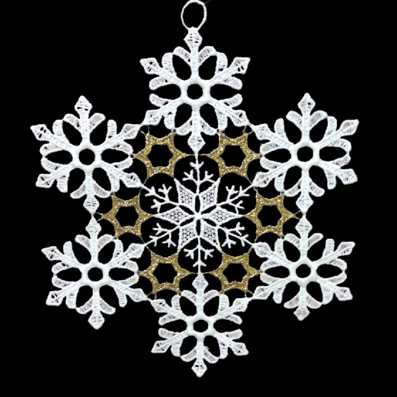 Lace Snowflake with 6 Gold Stars Ornament by StiVoTex Vogel