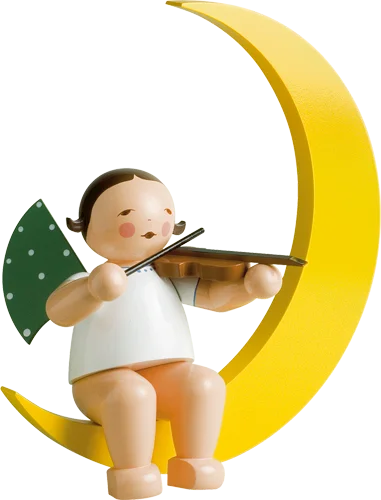 Large Angel with Violin on Moon Hanging Wooden Ornament by Wendt and Kuhn