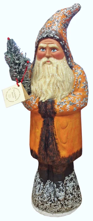 Large Burnt Orange Santa Paper Mache Candy Container by Ino Schaller