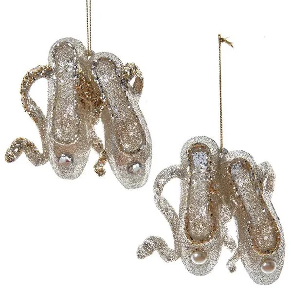 8.9" Light Gold and Silver Ballet Shoes Ornament