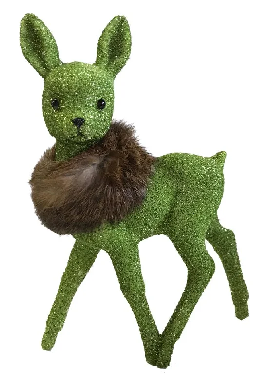 Deer, green glittered with fur boa, Plastic Figure by Ino Schaller