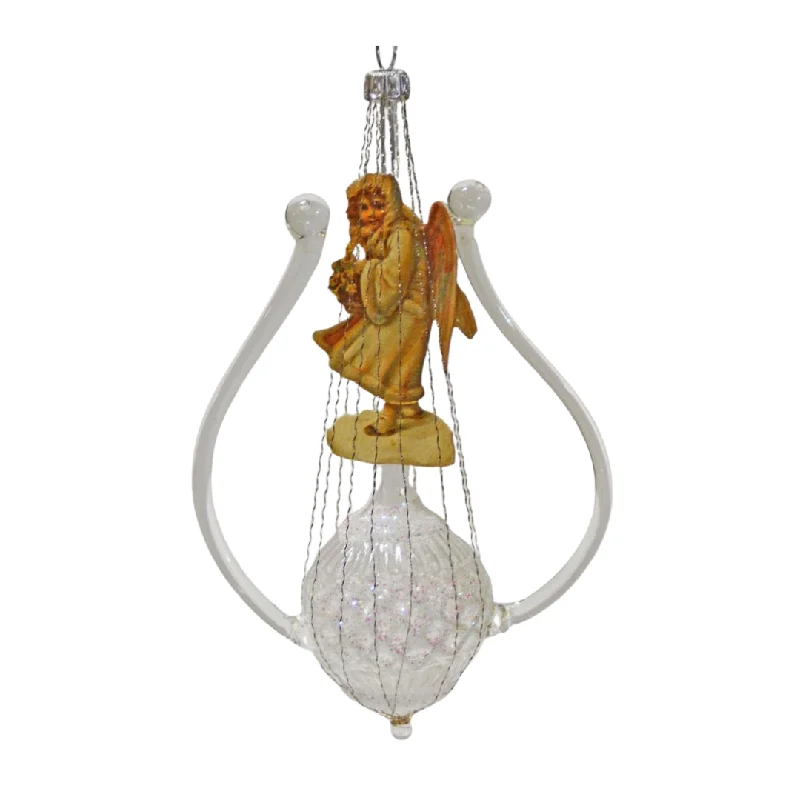 Limited Edition Transparent Lyre with Angel and Gimped Wire Ornament by Glas Bartholmes