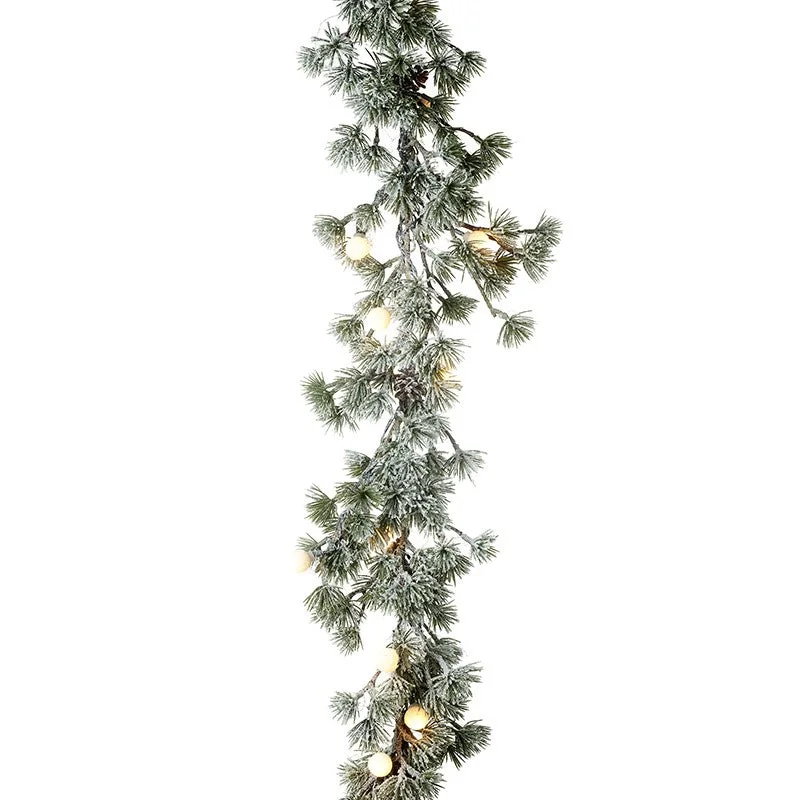 Lit Snowy Fir Garland