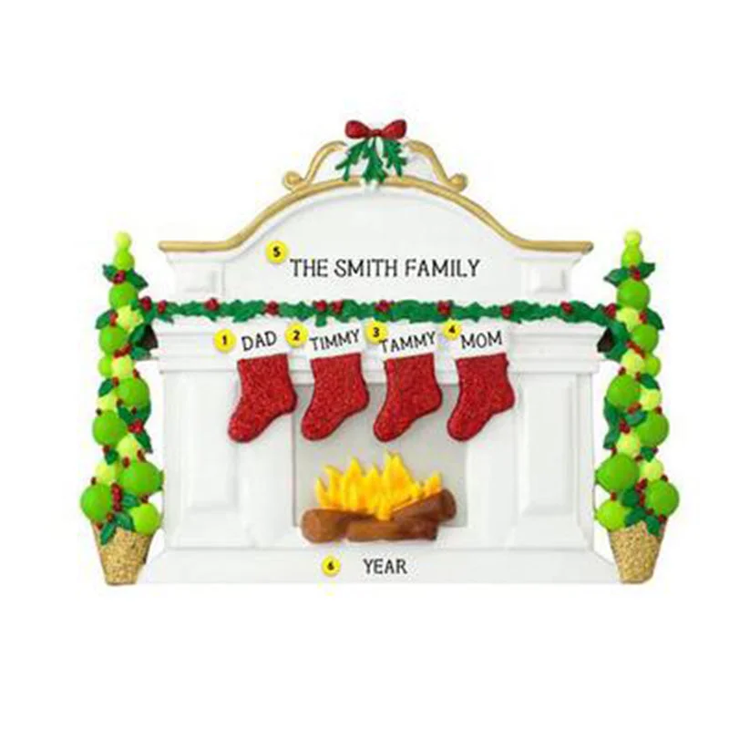 Personalized Fireplace Mantel with Stockings Family of 4 Table Top Decoration