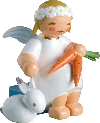 Marguerite Angel with Hare and Carrot Wooden Figurine by Wendt und Kuhn