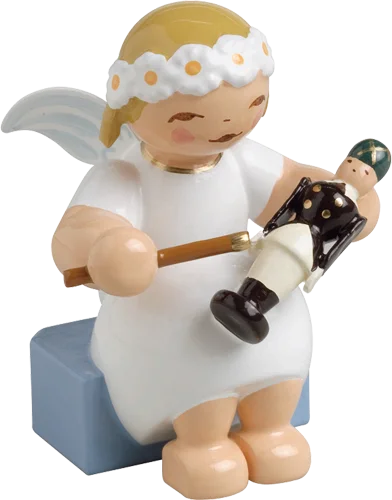 Marguerite Sitting Angel with Miner Wooden Figurine by Wendt und Kuhn