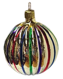 Medium Gold Striped Ball Ornament by Old German Christmas