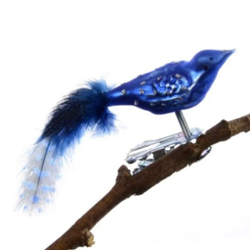 Mini Bird, blue with blue feather tail by Glas Bartholmes