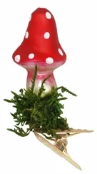 Mini Christmas Luck, Tall Top Clip On Mushroom Ornament by Inge Glas of Germany