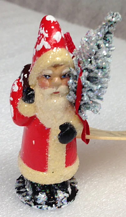 Mini Red Santa Paper Mache Figurine by Ino Schaller