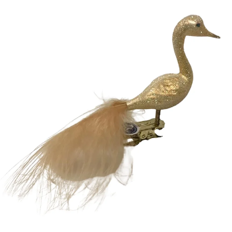 Mini Swan, Feather Tail, Gold Glitter Ornament by Glas Bartholmes