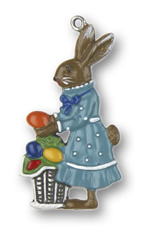 Mrs. Bunny with Basket of Eggs, Painted on Both Sides Pewter Ornament by Kuehn Pewter