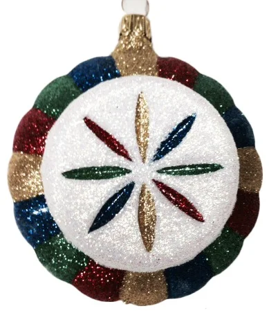 Multi Colored Glittered Disk Ornament by Hausdorfer Glas Manufaktur