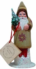 Mustard with Red Stars Santa Paper Mache Candy Container by Ino Schaller