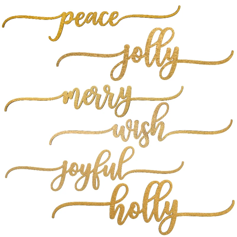 6-Piece Christmas Place Setting Message Decor, Curly Script Writing In Gold, 10 in