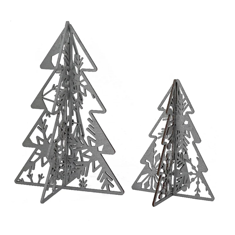 10 in. and 7 in. Silver Christmas Trees Table Decor, Lightweight Wood, Set of 2