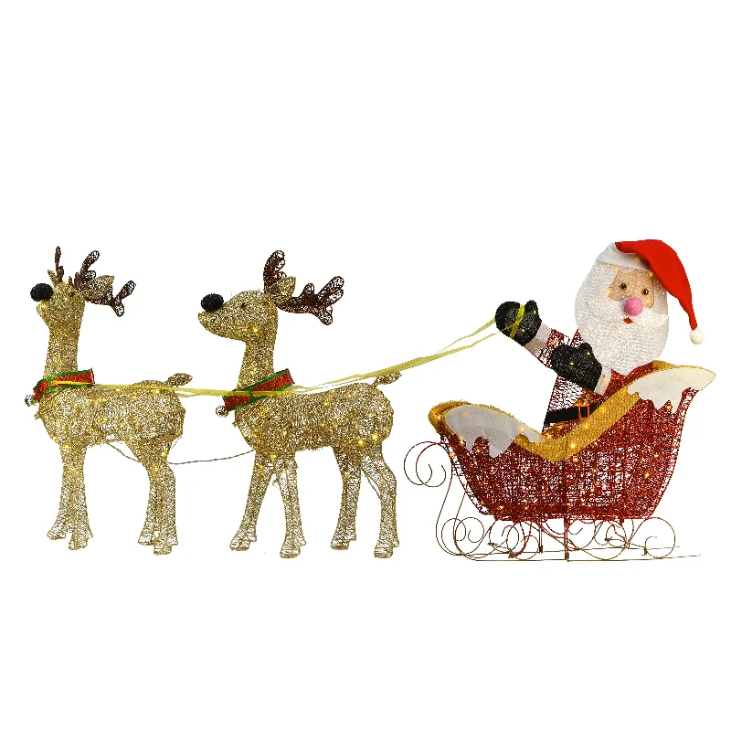 33 in. Pre Lit Santa and Reindeer Decoration, with Warm White LED Lights